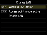Change LAN screen